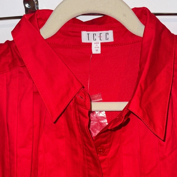 TCEC Women’s Pleated Shirt Dress, Red - Picture 4 of 5
